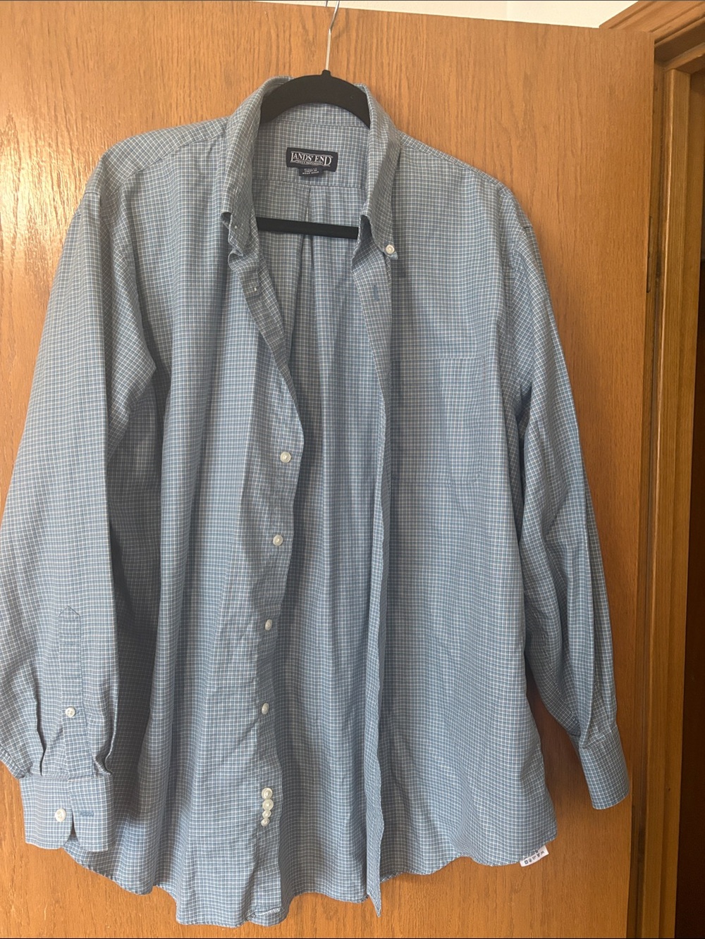 Lands' End Men's Blue Micro-Check Button-Down Shirt